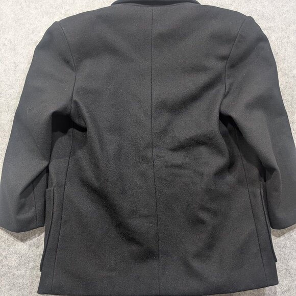 Wool Black Blazer Padded Shoulders Button Down Patch Pocket - Picture 2 of 7